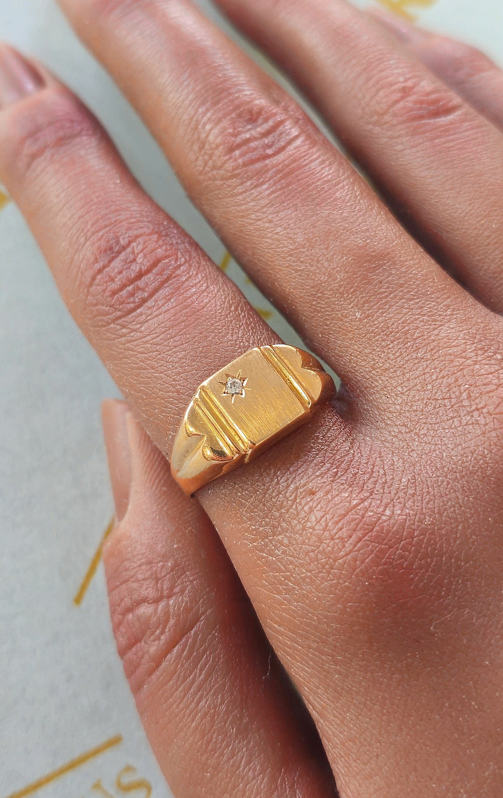 Corner Stone Ring with Gold