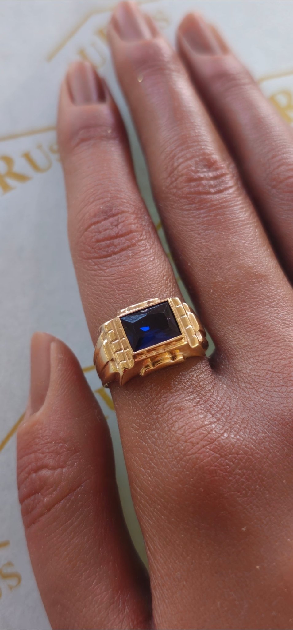 Anel Zircónia Azul Ouro - Aurus Jóias