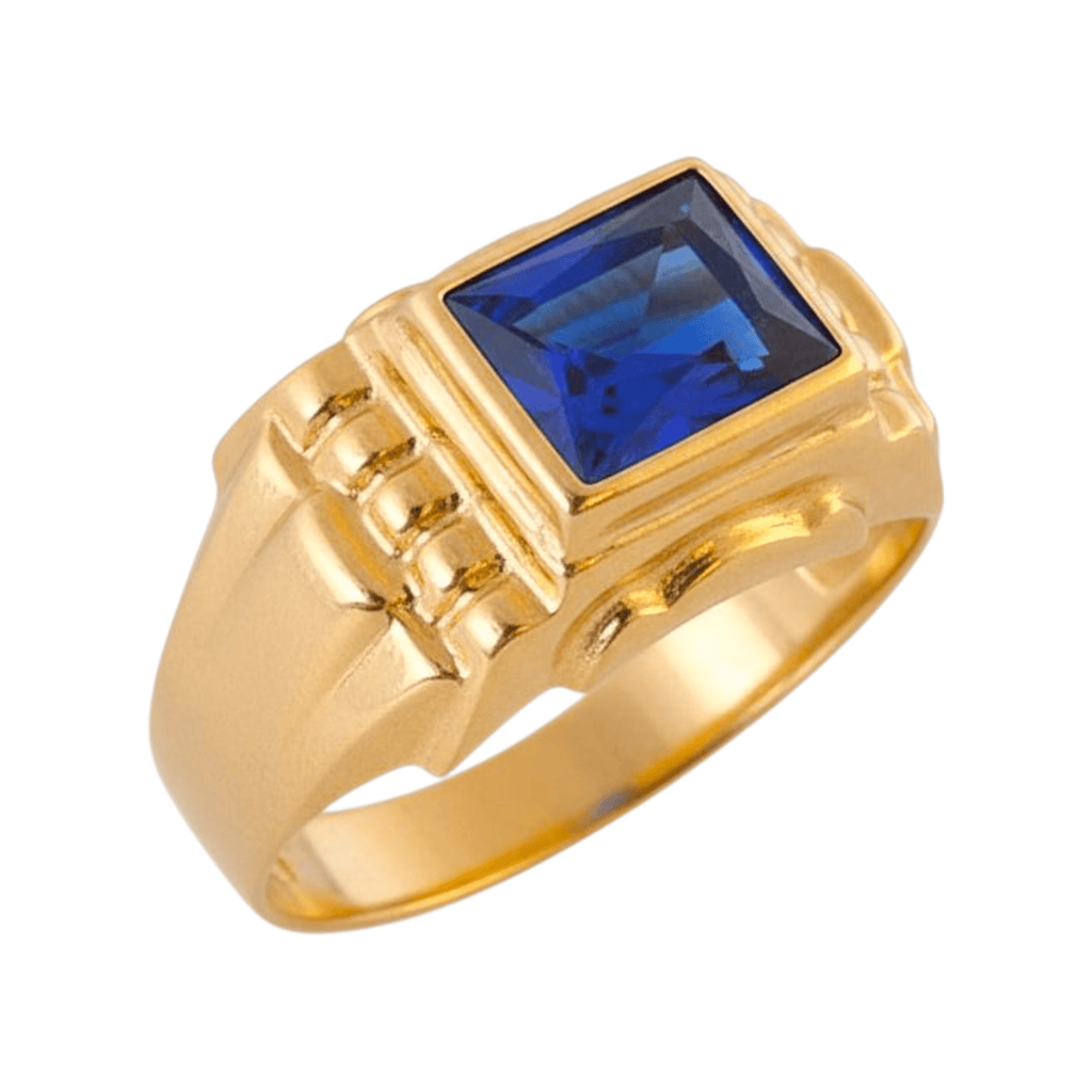 Anel Zircónia Azul Ouro - Aurus Jóias