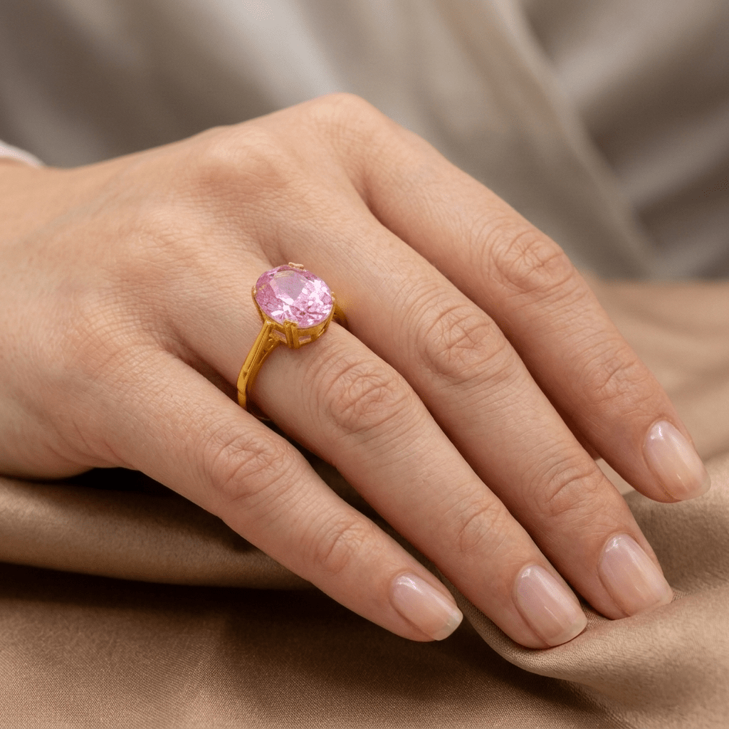 Anel Zircónia Rosa Ouro - Aurus Jóias