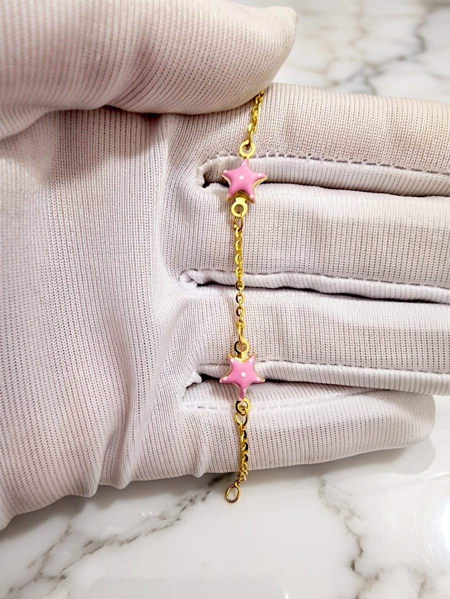 Pulseira C/Estrelas Criança Ouro - Aurus Jóias