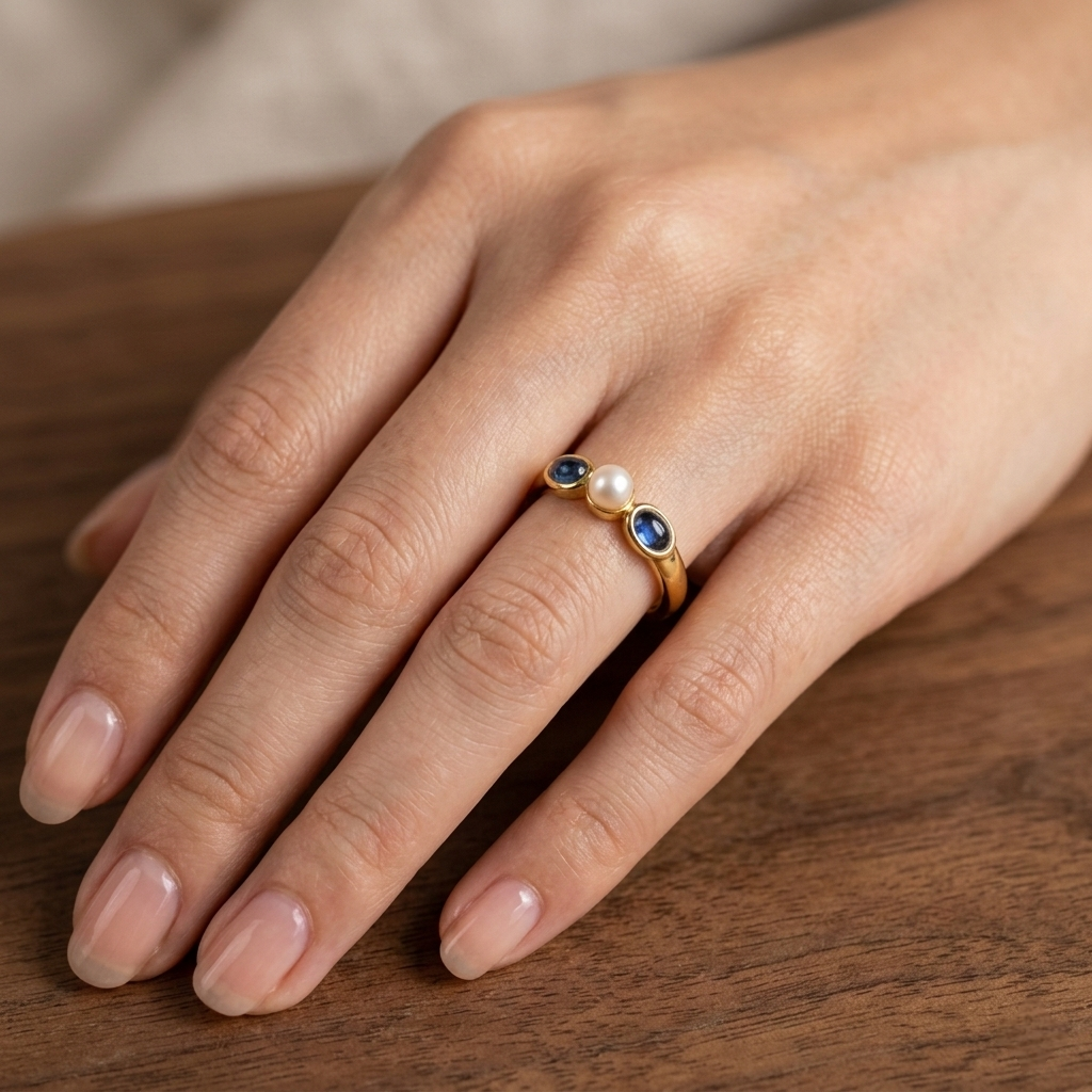 Ring C / Pearl and Sapphire Gold