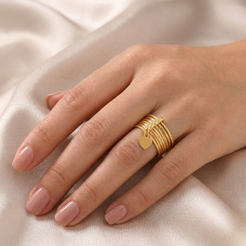 Aliança 7 c/coração Ouro