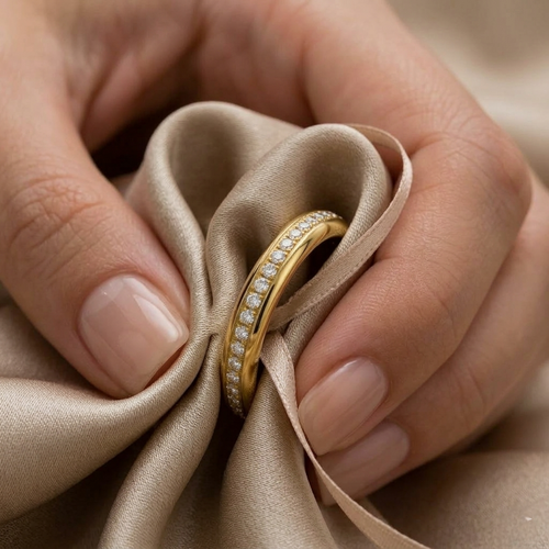 Gold Wedding Band with Cubic Zirconia