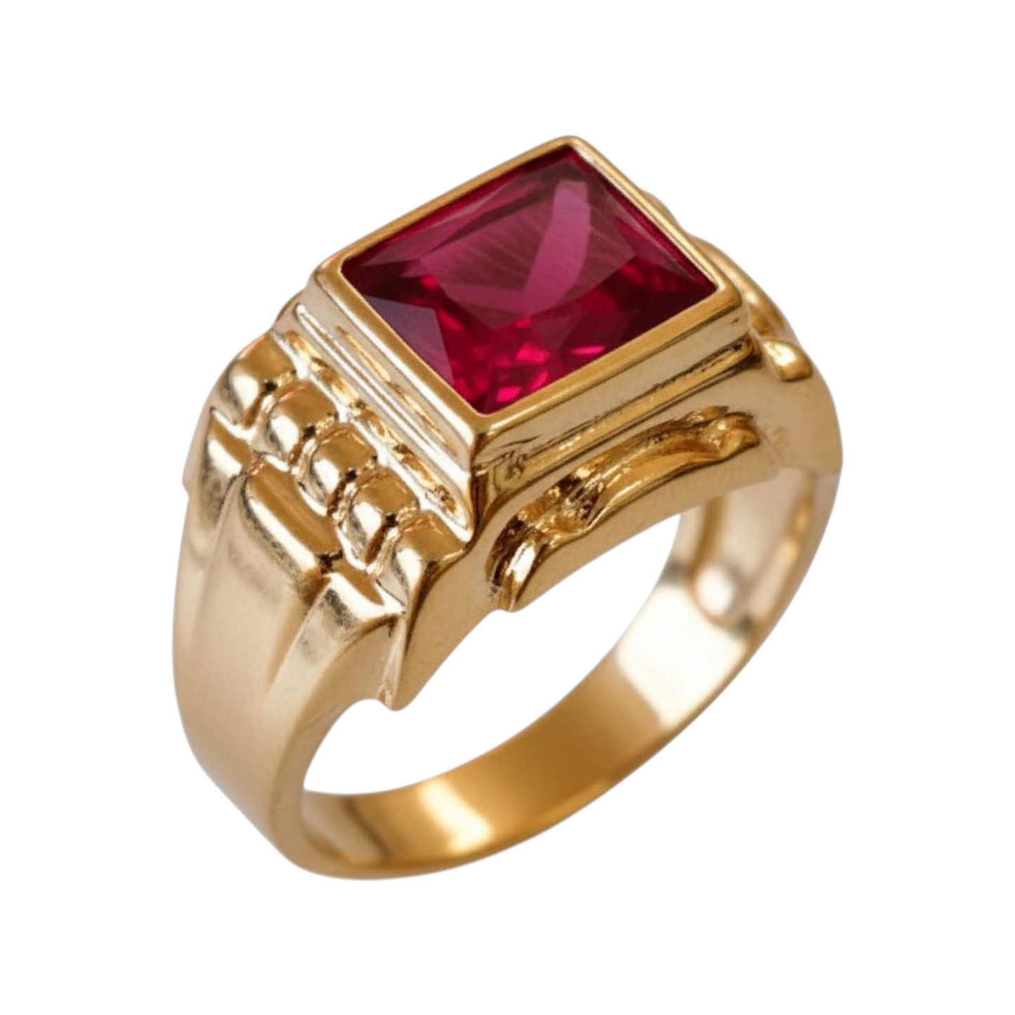 Anel Zircónia Vermelha Ouro