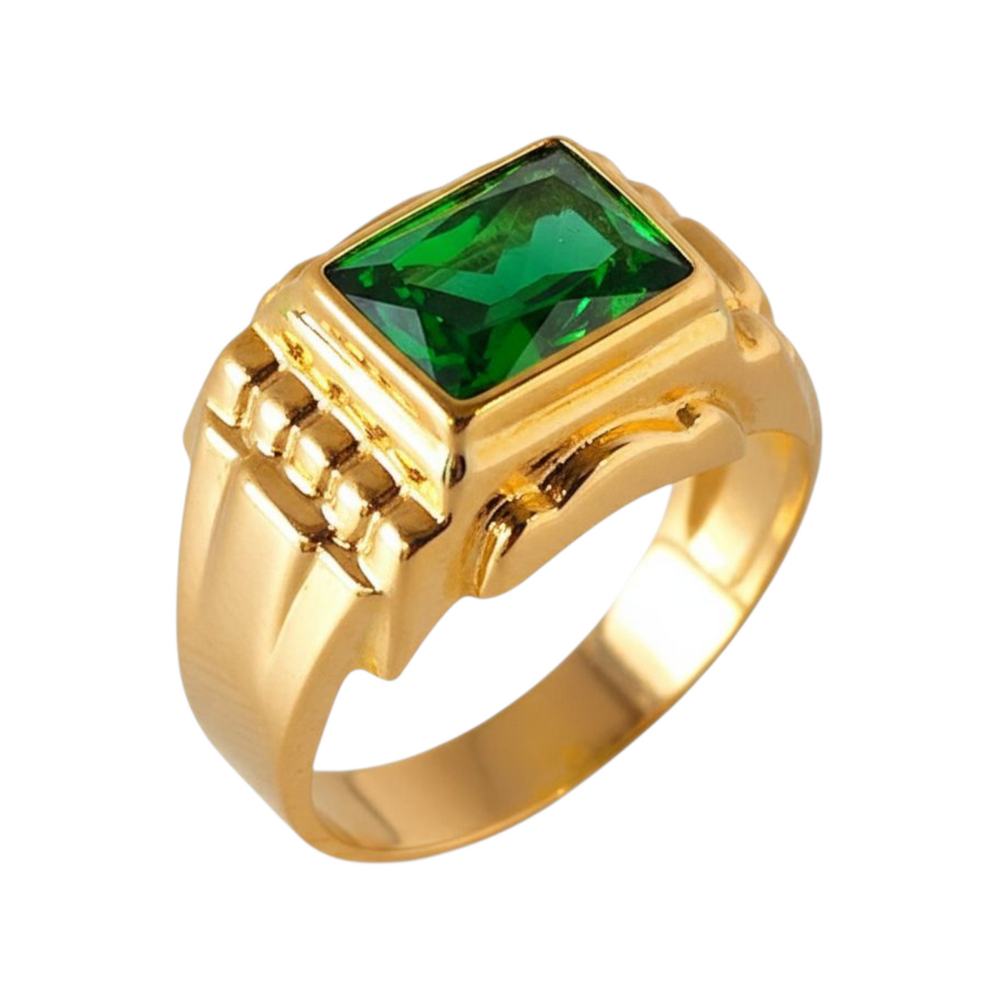 Anel Zircónia Verde Ouro