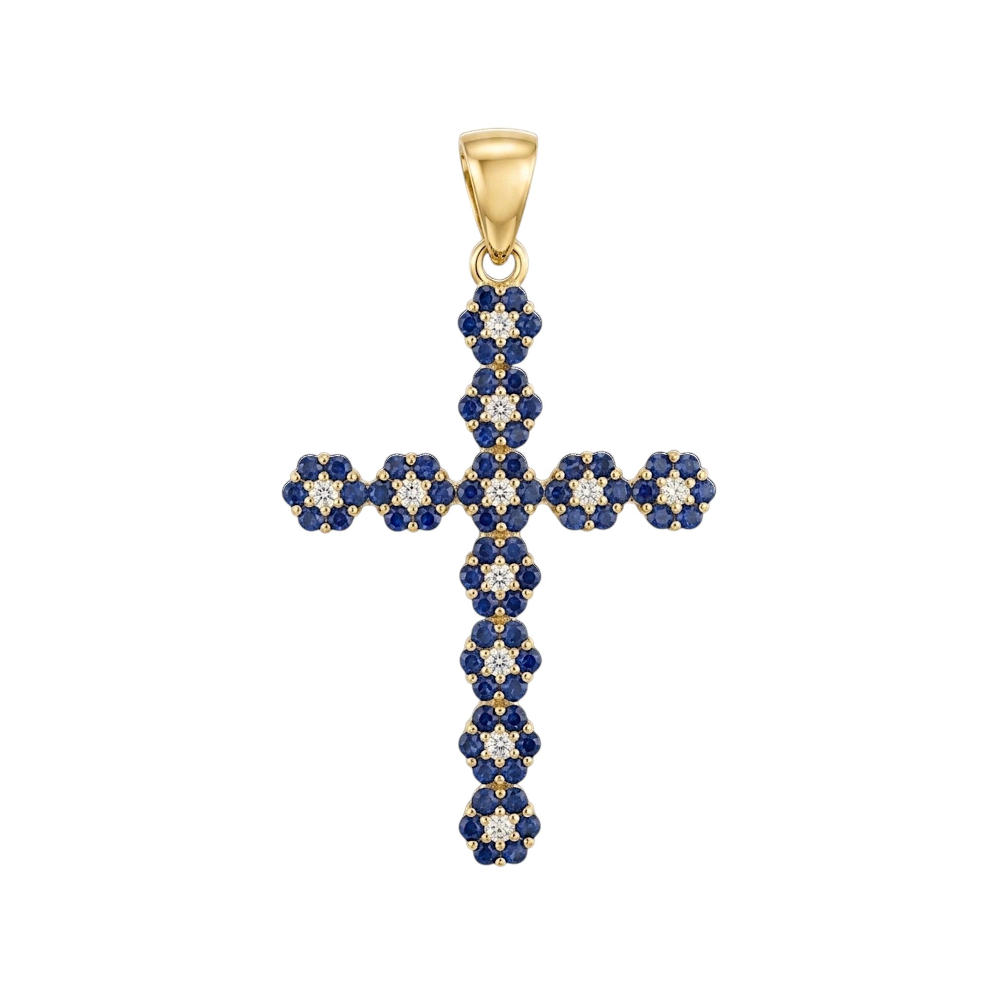 Pingente de Cruz com Pedras Ouro