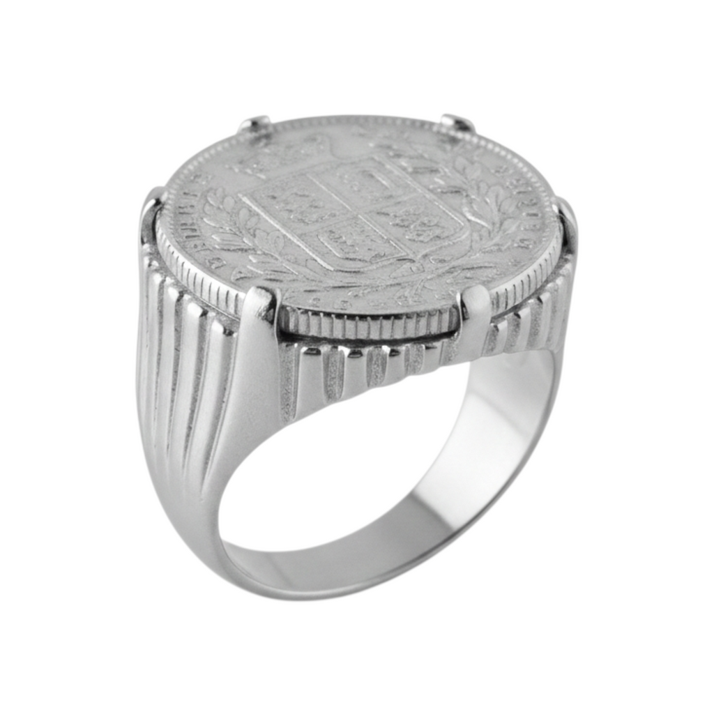 Anel Libra Brasão Prata Dourada